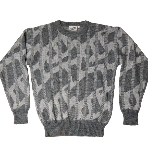 Vtg Monte Carlo Grandpa Sweater Men’s M Gray Geometric 3D Ribbed tight Knit - Picture 2 of 9